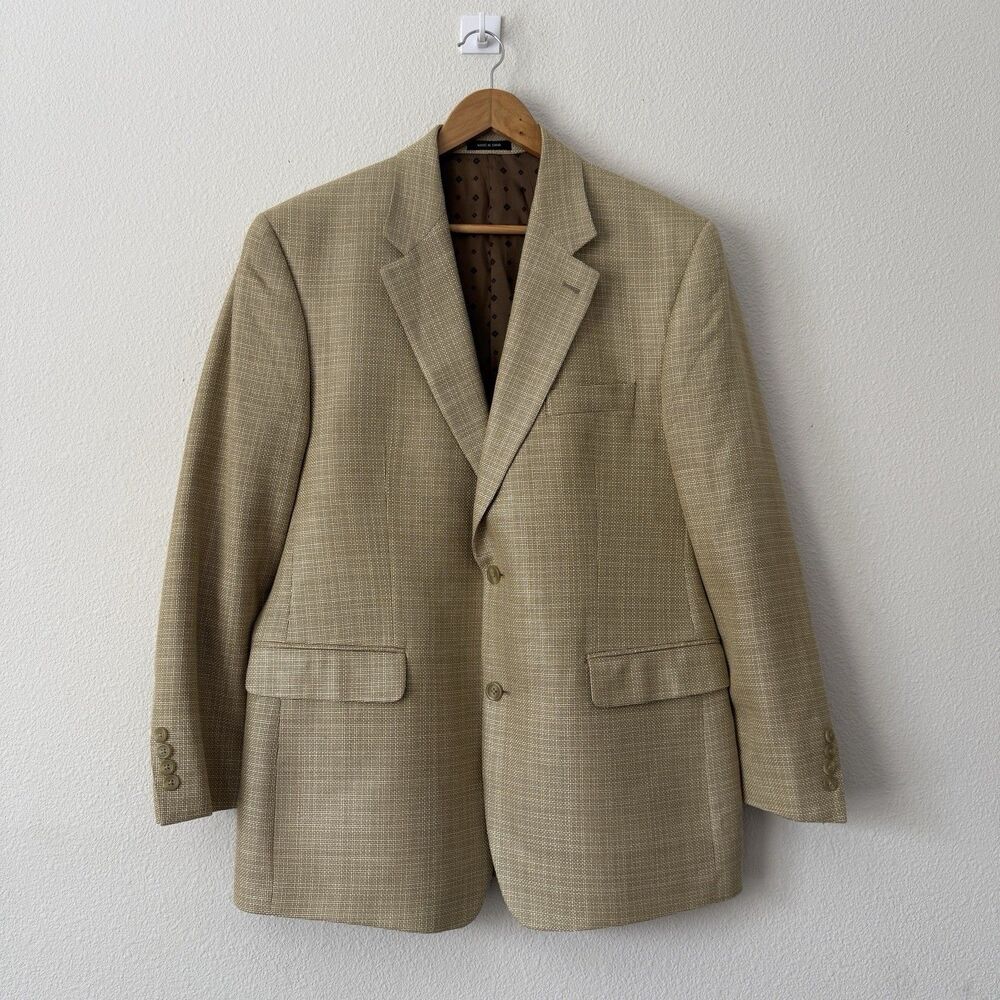 Ralph Lauren 42R Tan Silk Sport Coat Blazer Classic Preppy Academic Tweed Jacket